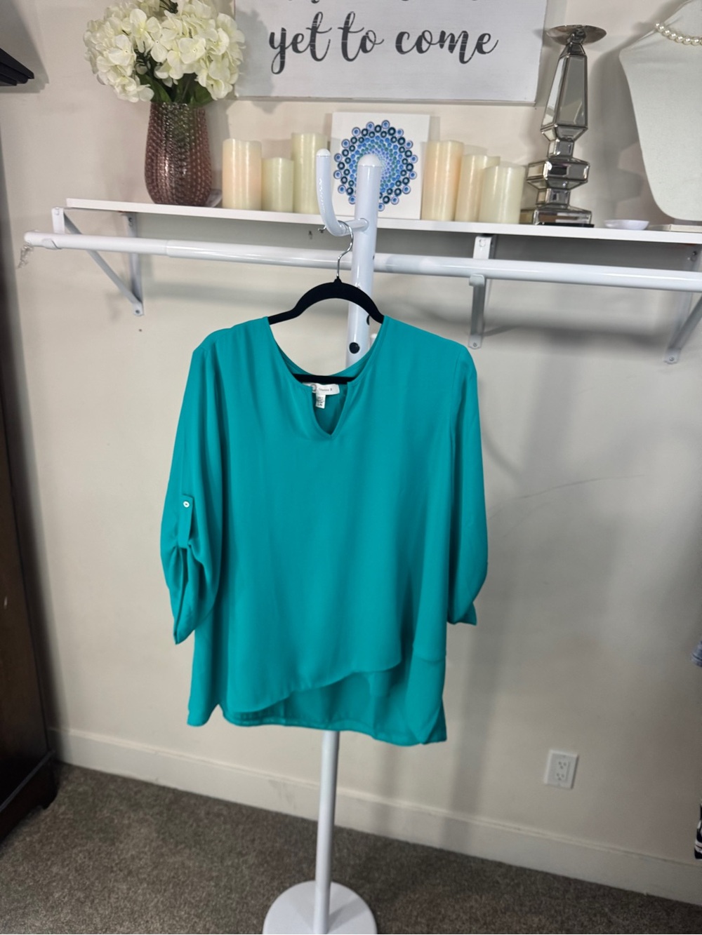 Turquoise Layered Tunic Top with 3/4 Sleeves - Picture 4 of 11